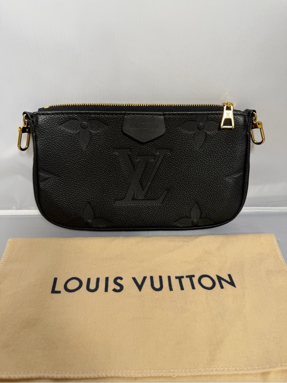 Louis Vuitton Black Monogram Empreinte Zip Pochette with Gold Hardware